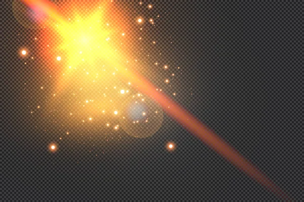 Набір Ефектів Золотих Сяючих Вогнів Ізольовано Прозорому Фоні Сонячний Спалах — стоковий вектор