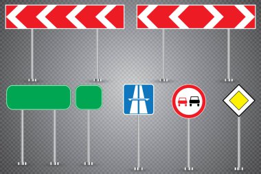 Yol işaretleri üzerinde şeffaf arka plan izole gerçekçi kümesi. Vektör çizim.