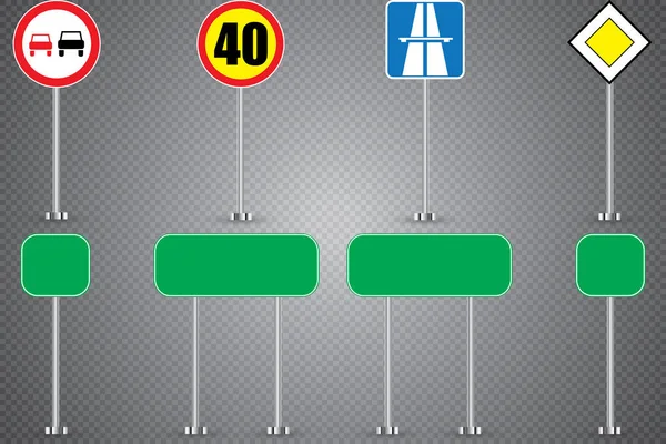 Ensemble Réaliste Panneaux Routiers Isolés Sur Fond Transparent Illustration Vectorielle — Image vectorielle