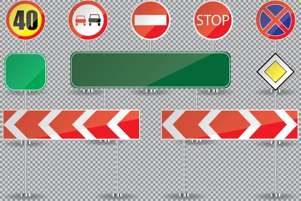 Ensemble Réaliste Panneaux Routiers Isolés Sur Fond Transparent Illustration Vectorielle — Image vectorielle