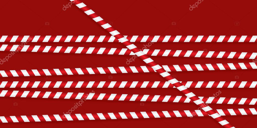 Red and white lines of barrier tape. The pole guard protects against the lack of input. Red and white barricade on a transparent background. Realistic red and white danger tape.