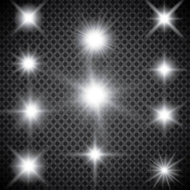 Parlayan ışıklar efekt, parlama, patlama ve yıldızlar. Şeffaf arkaplanda özel efekt izole edildi