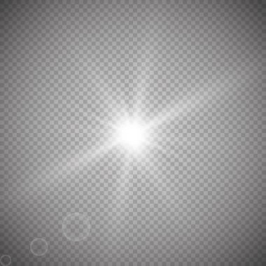 Parlayan ışıklar efekt, parlama, patlama ve yıldızlar. Şeffaf arkaplanda özel efekt izole edildi