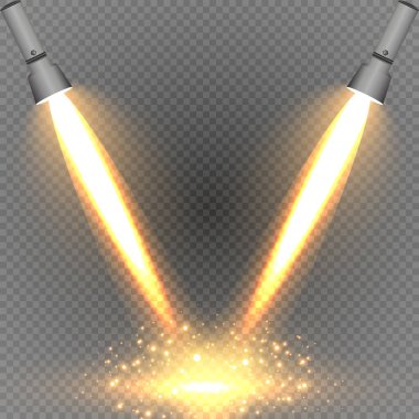 El feneri ve şeffaf bir arka plan üzerine karanlıkta ışık ışını. Parlak bir projeksiyon ile modern led lamba.