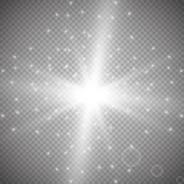 Parlayan ışıklar efekt, parlama, patlama ve yıldızlar. Şeffaf arkaplanda özel efekt izole edildi