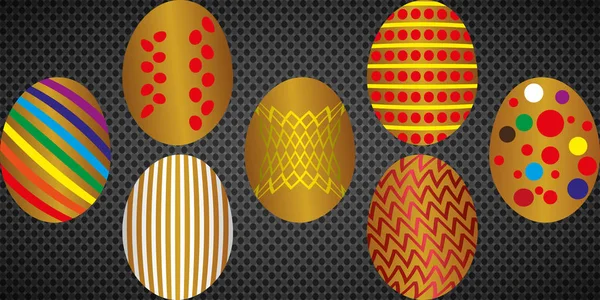 Happy Easter Set Easter Eggs Different Texture Spring Holiday Vector — Stock Vector