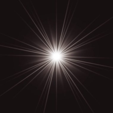 Parlayan ışıklar efekt, parlama, patlama ve yıldızlar. Şeffaf arkaplanda özel efekt izole edildi