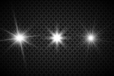 Parlayan ışıklar efekt, parlama, patlama ve yıldızlar. Şeffaf arkaplanda özel efekt izole edildi