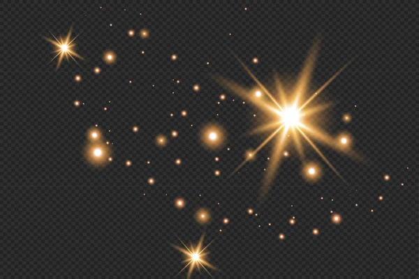 Conjunto Efectos Dorados Luz Brillante Aislados Sobre Fondo Oscuro Efecto — Archivo Imágenes Vectoriales