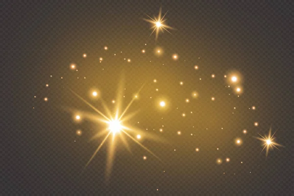 Készlet Arany Izzó Fényhatások Izolált Sötét Háttér Ragyogásfény Effektus Star — Stock Vector