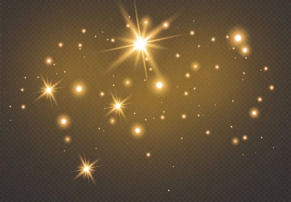 在黑暗背景上隔离的一组金色发光光效果 发光光效果 星星爆炸的火花 — 图库矢量图片