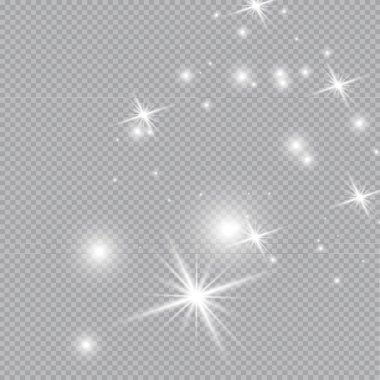 Şeffaf arka plan üzerinde izole altın parlayan ışık efektleri kümesi. Işıldayan ışık efekti. Yıldız parıldıyor.