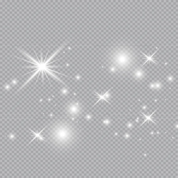 Uppsättning Guld Glödande Ljuseffekter Isolerade Transparent Bakgrund Glöd Ljuseffekt Star — Stock vektor