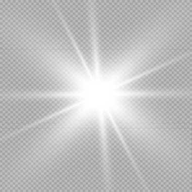 Şeffaf arkaplanda parlayan ışık efekti yıldızları parlar. Şeffaf yıldızlar.