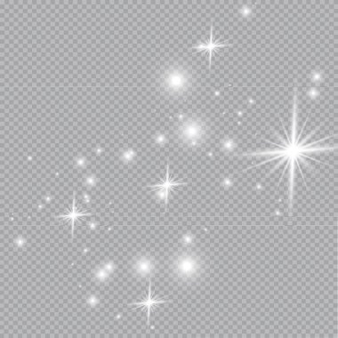 Şeffaf arka plan üzerinde izole altın parlayan ışık efektleri kümesi. Işıldayan ışık efekti. Yıldız parıldıyor.