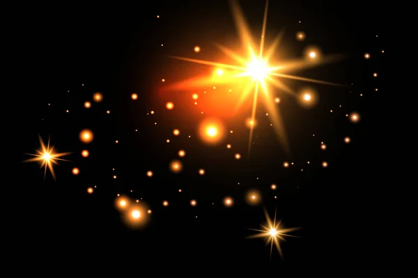 Набір Золотих Сяючих Світлових Ефектів Ізольовані Темному Тлі Світловий Ефект — стоковий вектор