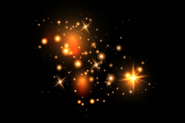 暗い背景に分離された金の輝く光の効果のセット グローライトエフェクト 星が輝きを放つ — ストックベクタ