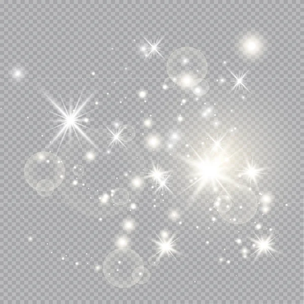 Ensemble Étoiles Effet Lumineux Vectoriel Éclate Avec Des Étincelles Sur — Image vectorielle