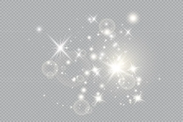 Conjunto Estrellas Efecto Luz Brillante Vectorial Estalla Con Destellos Sobre — Vector de stock