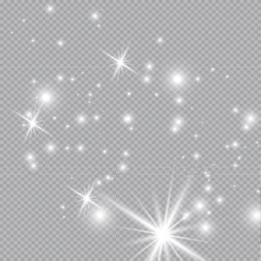 Mutlu noeller. Şeffaf bir zemin üzerinde altın ateş, altın tozlu yıldızlar. vektör çizici