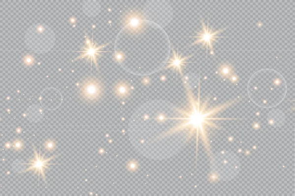 Feliz Natal Fogo Dourado Fundo Transparente Estrelas Empoeiradas Douradas Ilustrador — Vetor de Stock