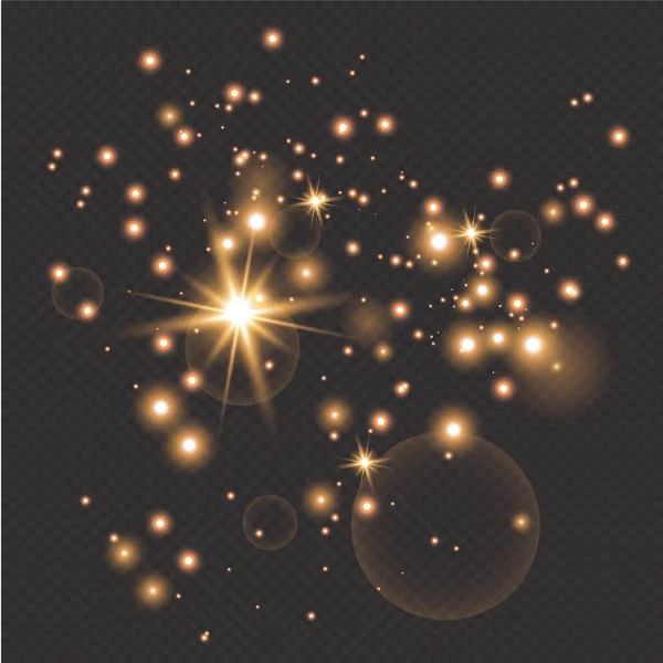 Goldenes Feuer Auf Transparentem Hintergrund Goldene Staubige Sterne Glitzernde Vintage — Stockvektor