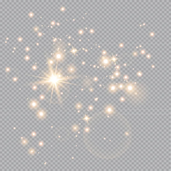 Frohe Weihnachten Goldenes Feuer Auf Transparentem Hintergrund Goldene Staubige Sterne — Stockvektor