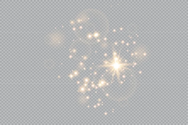 Joyeux Noël Feu Doré Sur Fond Transparent Étoiles Dorées Poussiéreuses — Image vectorielle