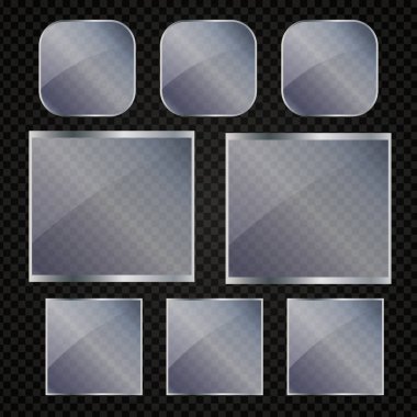 Şeffaf bir arkaplanda cam geometrik şekiller. Bir de oval kare var. Yıldız, eşkenar dörtgen, damla.