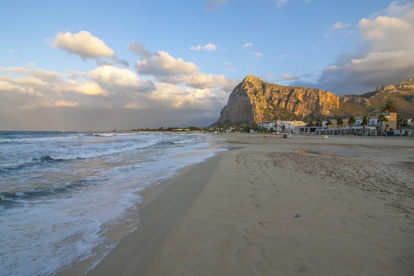Monte Cofano Sicilia Una Vista Desde Playa Atardecer Italia — Foto de Stock
