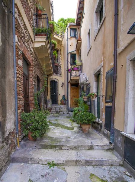 Vista Rua Baixa Taormina Sicília — Fotografia de Stock