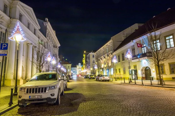 Vilnius Litauen December 2015 Nat Udsigt Byen Dekoreret Til Jul - Stock-foto