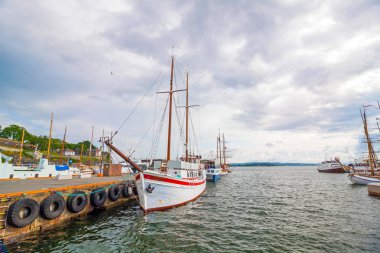 Oslo, Norveç - 14 Temmuz 2015: Oslo liman ve Oslo City Hall panorama görünümünü