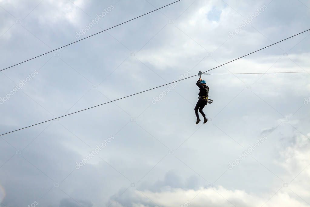 Ziplining on a zip wire in Oslo from top of Holmenkollen ski jump