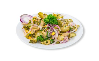 Sağlıklı soğan ve salatalık salatası.