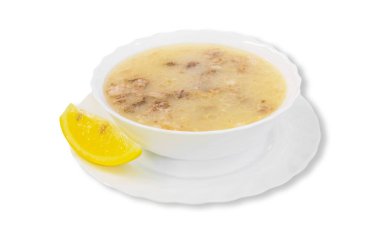 Geleneksel Lehçe beyaz Pancar çorbası için Paskalya beyaz arka plan üzerinde