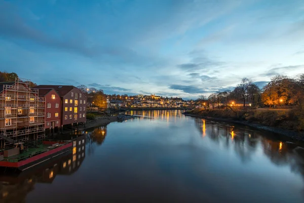 Trondheim Norveç Ekim 2016 Gece Eski Şehir Trondhem Görünümünü Norveç — Stok fotoğraf