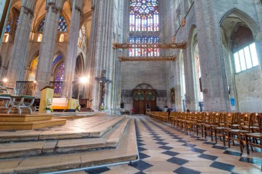 Beauvais, Fransa, 5 Haziran 2016 : Saint Etienne Katedrali'nin iç mekanları ve mimari detayları