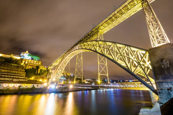 Dom Luis Puente Sobre Río Duero Por Noche Porto Portugal — Foto de Stock