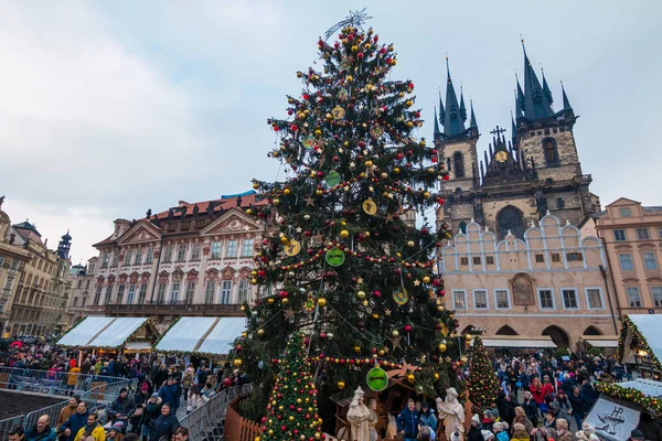 Praga Czechy Grudnia 2017 Jarmark Bożonarodzeniowy Pradze Widok Dekoracje Rynku — Zdjęcie stockowe