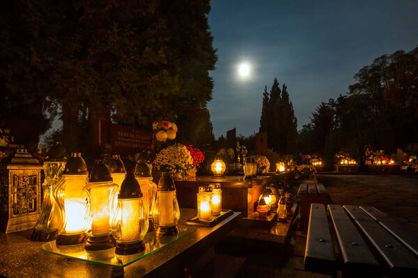 Candles Burning At a Cemetery During All Saints Day.