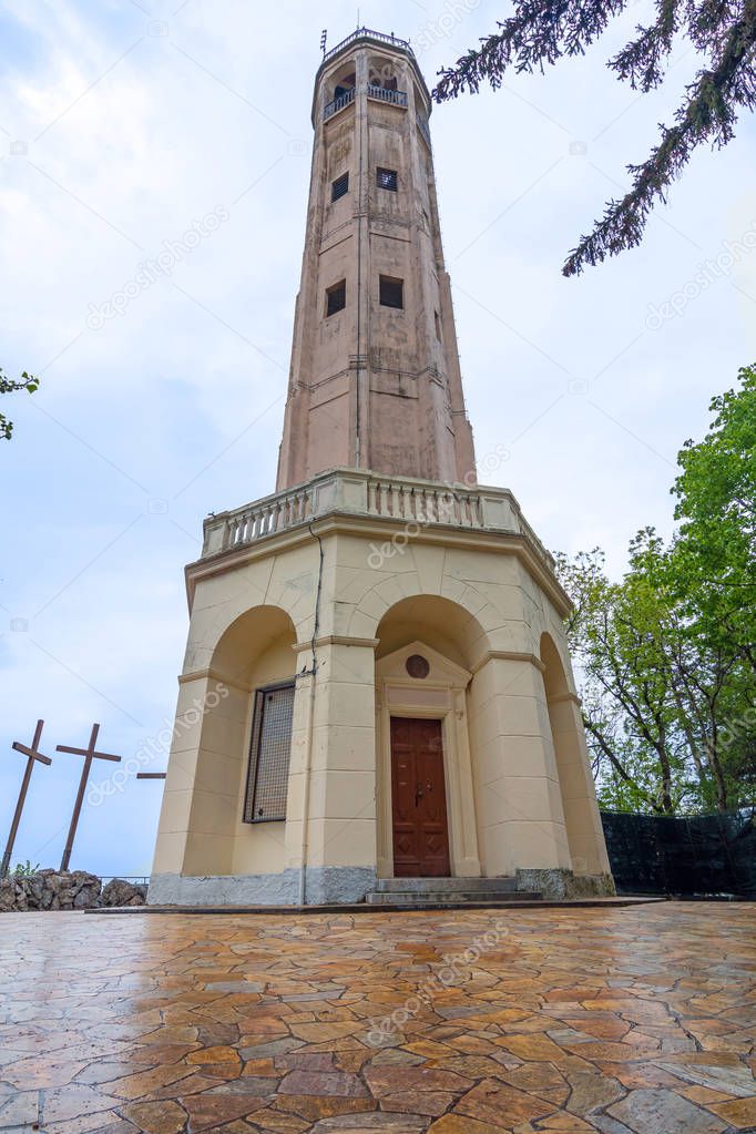 Faro Voltiano is a lighthouse dedicated to Alessandro Volta, Italian physicist and pioneer of electricity, who is credited as the inventor of the electrical battery, San Maurizio, Brunate, Como, Italy