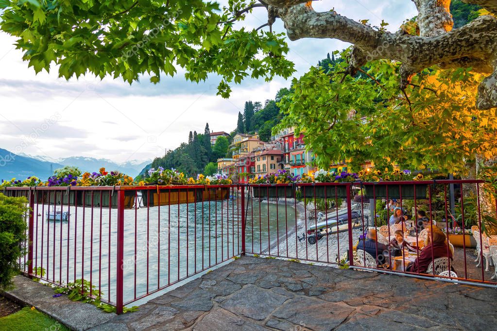 holidays in Italy - a view of the most  beautiful lake in Italy, Varenna, Lago di Como. Evening time.
