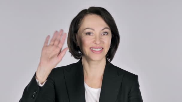 Porträt Einer Geschäftsfrau Die Zur Begrüßung Winkt — Stockvideo