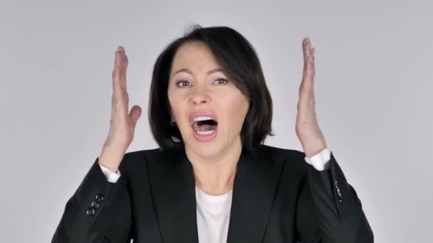 Retrato Mulher Negócios Gritando Enlouquecendo — Vídeo de Stock