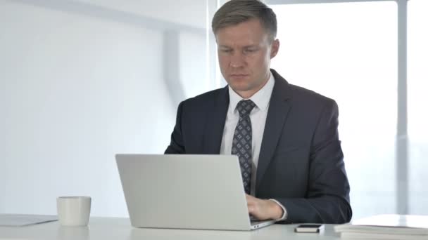 Бизнесмен Работающий Над Ноутбуком Офисе — стоковое видео