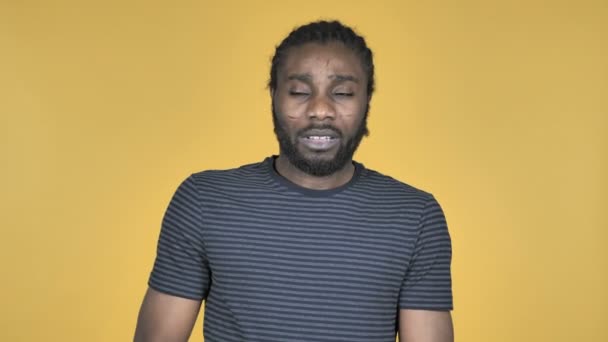 Sick Casual African Man Coughing Isolated Yellow Background — Stock Video