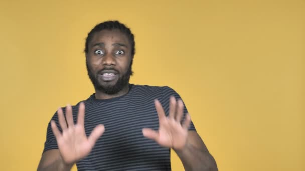 Casual African Man Confused Scared Problems Isolated Yellow Background — Stock Video