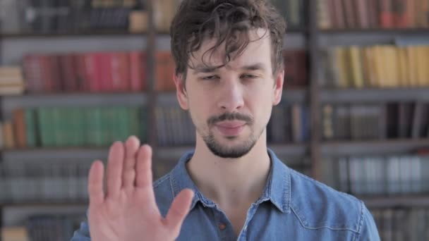Stop Gesture Casual Young Man Denying Rejecting — Stock Video