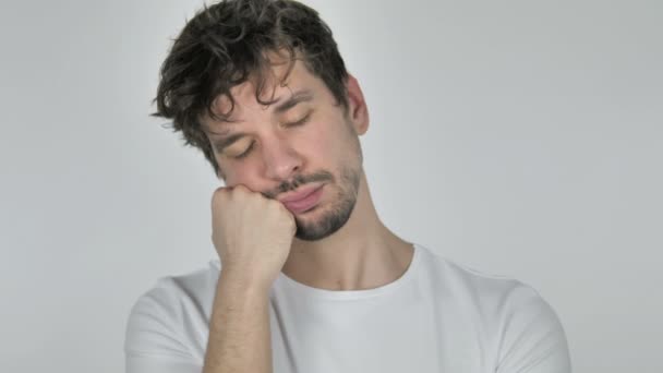 Sleeping Young Casual Man White Background — Stock Video